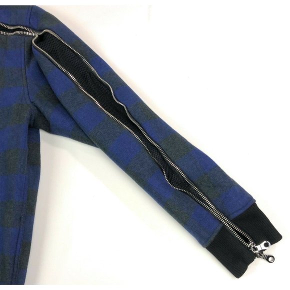 Mostly Heard Rarely Seen Mens XL Blue Black Plaid Zipper Bomber Jacket Coat - Picture 12 of 12